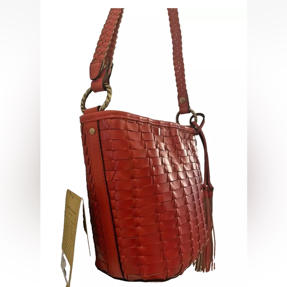 Patricia Nash Woven Leather Valbella Zip Crossbody Bag Bright Coral NWT - Picture 6 of 14